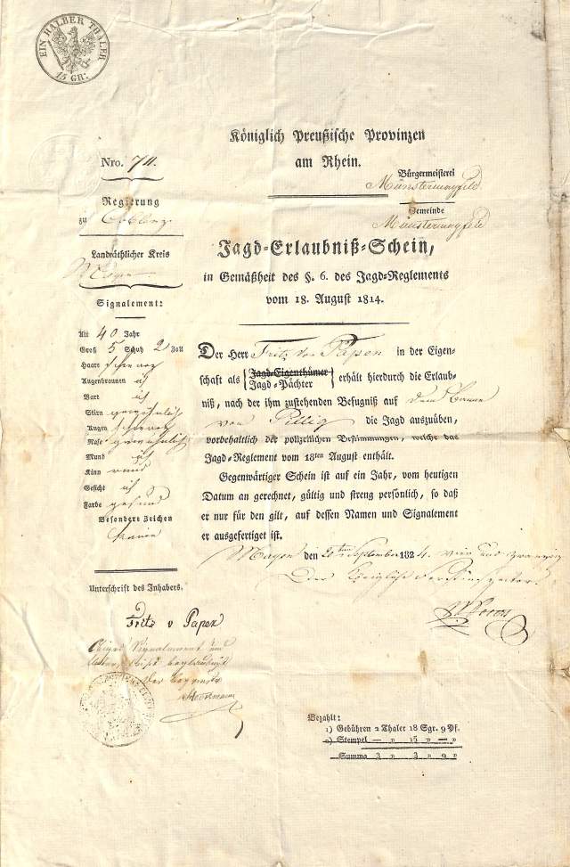 Certificat de permis de chasse